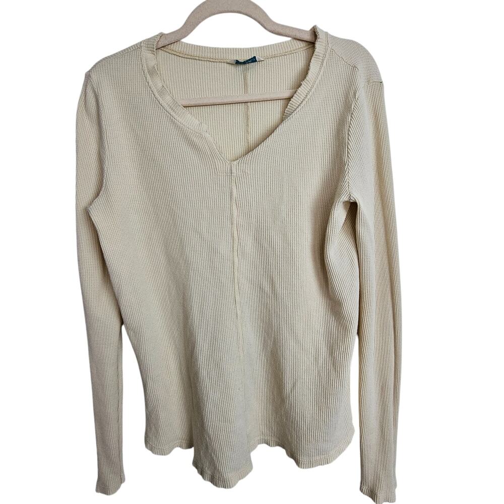 Sundance Womens Thermal Waffle Knit Top Sz M Minimalist Casual Boho Neutral Tan